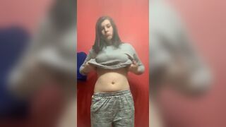 Busty 18 Years Old Babe Showing Her Tits And Rubbing Clit In A Changing Room Video