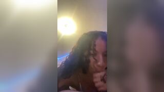 Curly Hair Ebony Giving Deep Sloppy Blowjob to a Guy Video
