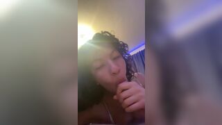 Curly Hair Ebony Giving Deep Sloppy Blowjob to a Guy Video