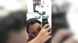 Asian Teen Girl Licking and Sucking a Big Dildo Video