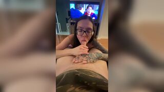 Nerdy Babe Gives Sloppy Sensual Blowjob To Her BF While Watching Spider Man Video