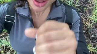 Snackychannn Gets Deepthroated While Giving Sloppy Blowjob In The Woods Onlyfans Video