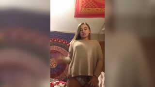 Gorgeous sexy blonde bored in college shows titties