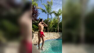 Karli Mergenthaler Adorable Petite Getting Naked in the Pool Video