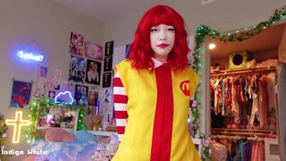 Indigo White Lusty Chick Showing Off Her Tits and Her Pussy in Mcdonald Parody Video