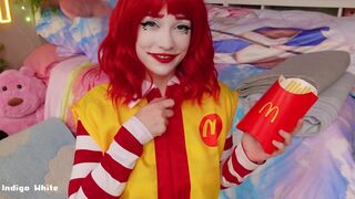 Indigo White Lusty Chick Showing Off Her Tits and Her Pussy in Mcdonald Parody Video