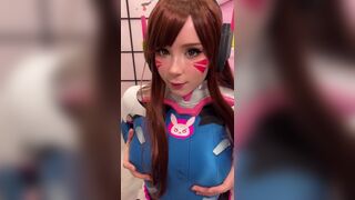 Amateur D.Va Cosplayer with Big Breasts Performs Oral in POV