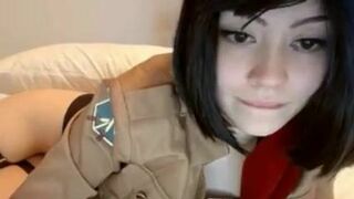 Mikasa from Attack On The Titan cosplayer shows her body and masturbates on camera