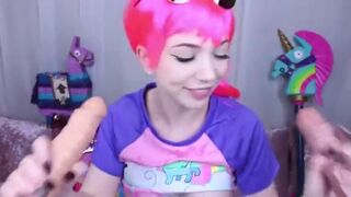 Cute Young Cosplaying Brite Bomber from Fortnite Sucking Off Two Dildos