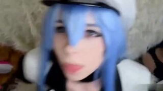 Esdeath from Akame ga Kill! Cosplayer titty fucking and sucking off a dildo