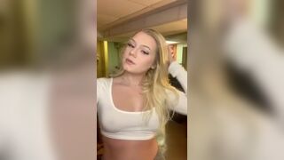 Sexy blonde young teasing her nipples on periscope