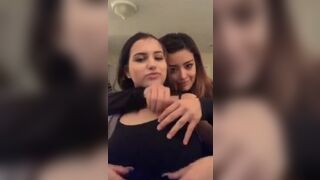 Hot young unpacks her big titties in front of her friends