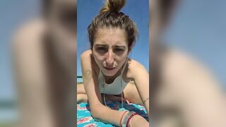 Gorgeous skinny girl flashing wet pussy and boobs in the park