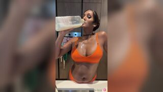 Nina-lea Sexy Girl Drinking milk Teasing Video