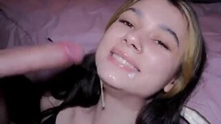Thirsty Petite Girl Gets Load of Cum in her Mouth Video