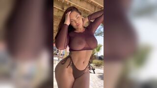 Amazing Girl Exposed Her Tits in See through Swim Suit Video