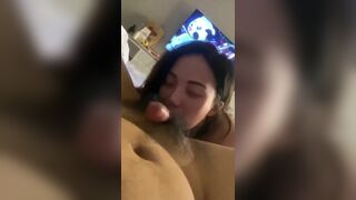 Amateur Asian Sucking Her BF's Cock and Balls While Naked on Bed Video