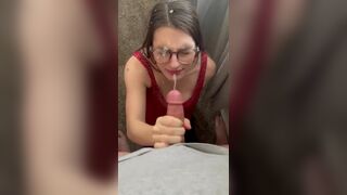 Nerdy Chick Getting Multiple Cum Shot on Her Face Video