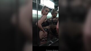 Emma Kotos Young Blonde Exposed Her Booty and Tits While Wearing Fishnet Lingerie on Elevator Video
